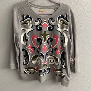 NWT- Princess Vera Wang- grey stiched sweater- Size X Large